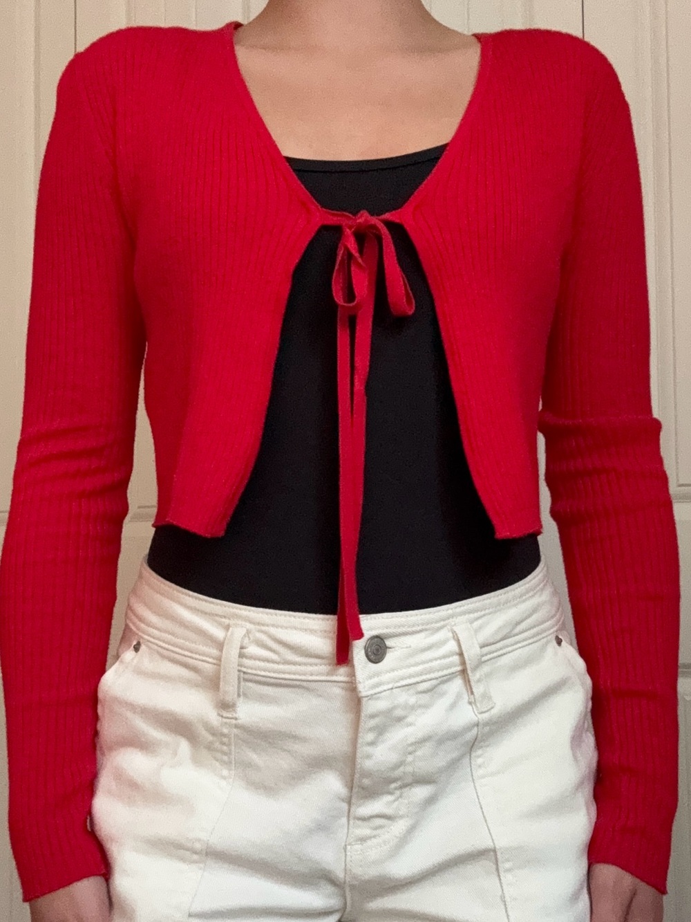 Garage Tie-Front Cropped Sweater Cardigan
